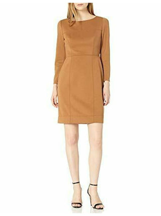 Anne Klein Women's Long Sleeve Short Sheath Dress Brown Size 12