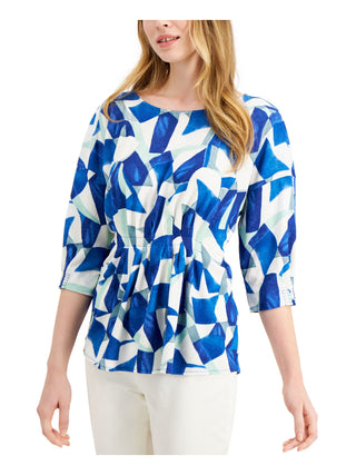 Alfani Women's Printed Cinched Top Blue Size Large