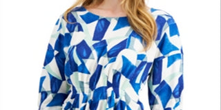 Alfani Women's Printed Cinched Top Blue Size Large