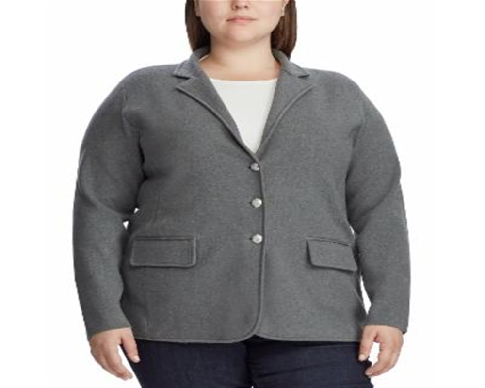 Ralph Lauren Women's Sweater Knit Blazer Gray Size 3X