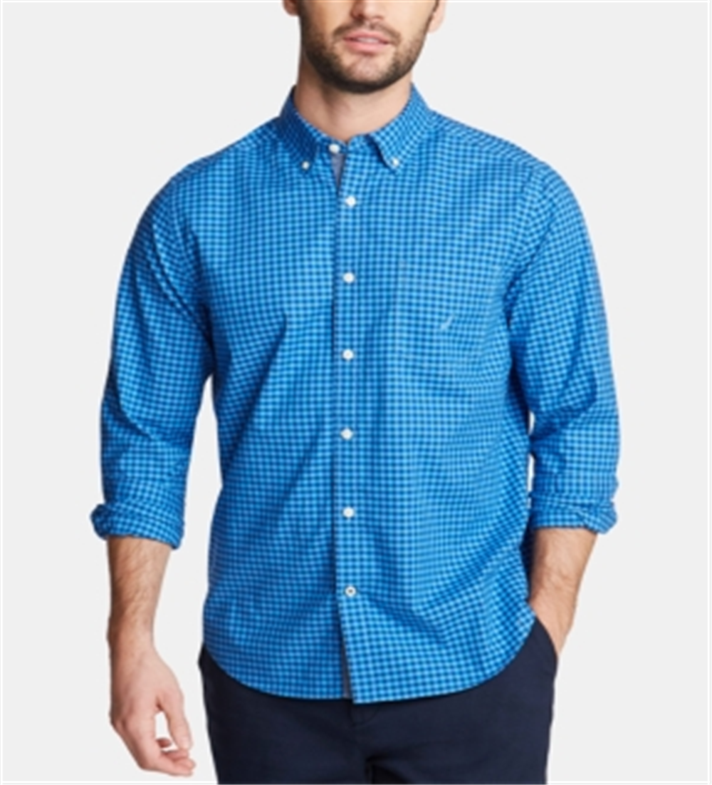 Nautica Men's Classic Fit Poplin Shirt in Gingham Blue Size XXX-Large