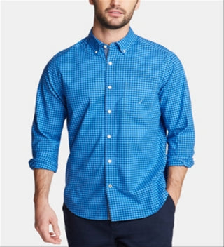 Nautica Men's Classic Fit Poplin Shirt in Gingham Blue Size XXX-Large