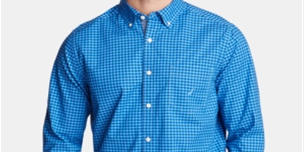 Nautica Men's Classic Fit Poplin Shirt in Gingham Blue Size XXX-Large