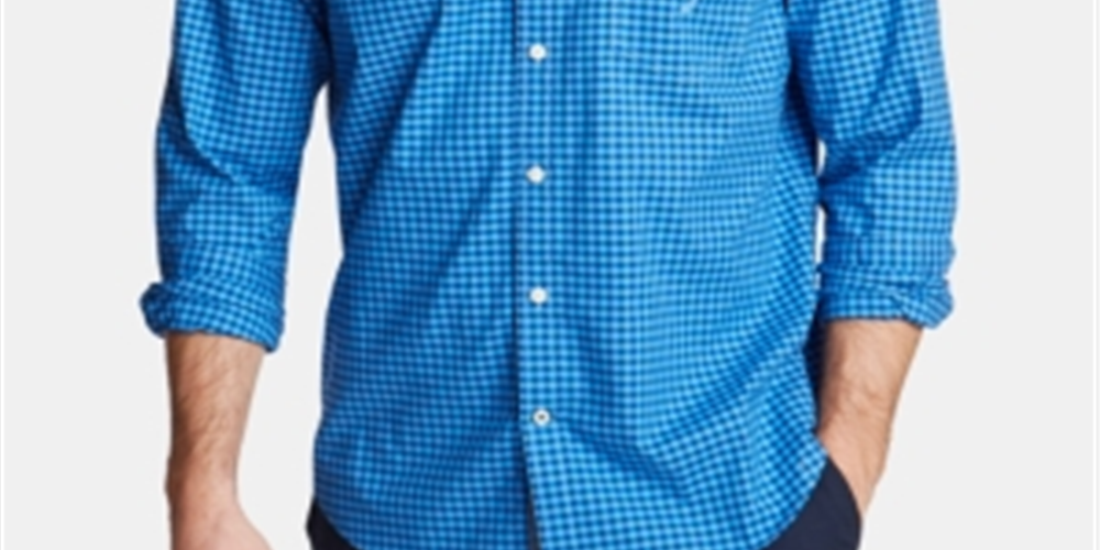 Nautica Men's Classic Fit Poplin Shirt in Gingham Blue Size XXX-Large