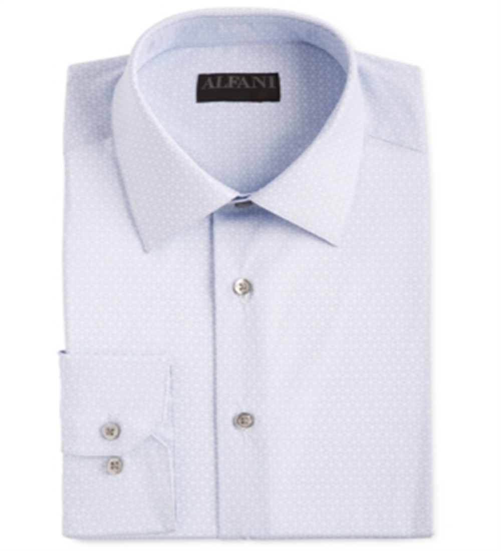 Alfani Men's AlfaTech Slim Fit Performance Stretch Moisture Wrinkle Resistant Cube Print Dress Shirt Blue Size S 14-14 1/2