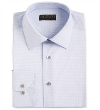 Alfani Men's AlfaTech Slim Fit Performance Stretch Moisture Wrinkle Resistant Cube Print Dress Shirt Blue Size S 14-14 1/2