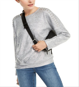 INC International Concepts Women's Shine Studded Sweatshirt Gray Size X-Small