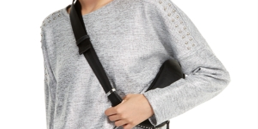 INC International Concepts Women's Shine Studded Sweatshirt Gray Size X-Small