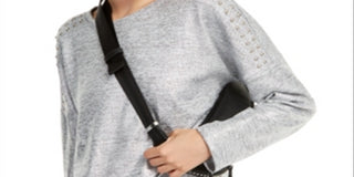 INC International Concepts Women's Shine Studded Sweatshirt Gray Size X-Small