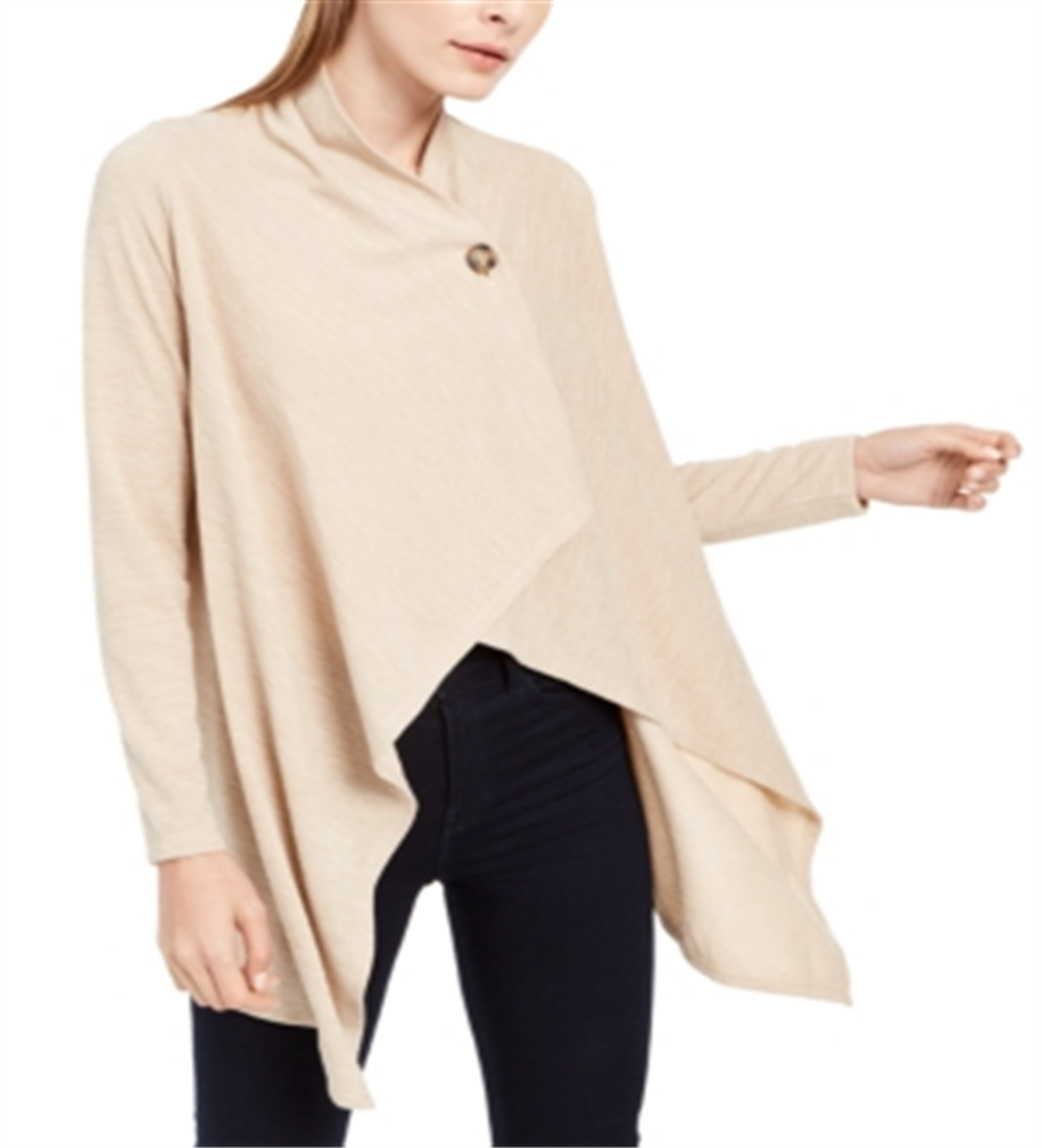 NY Collection Women's Space Dye Asymmetrical Sweater Tan Size Petite XS
