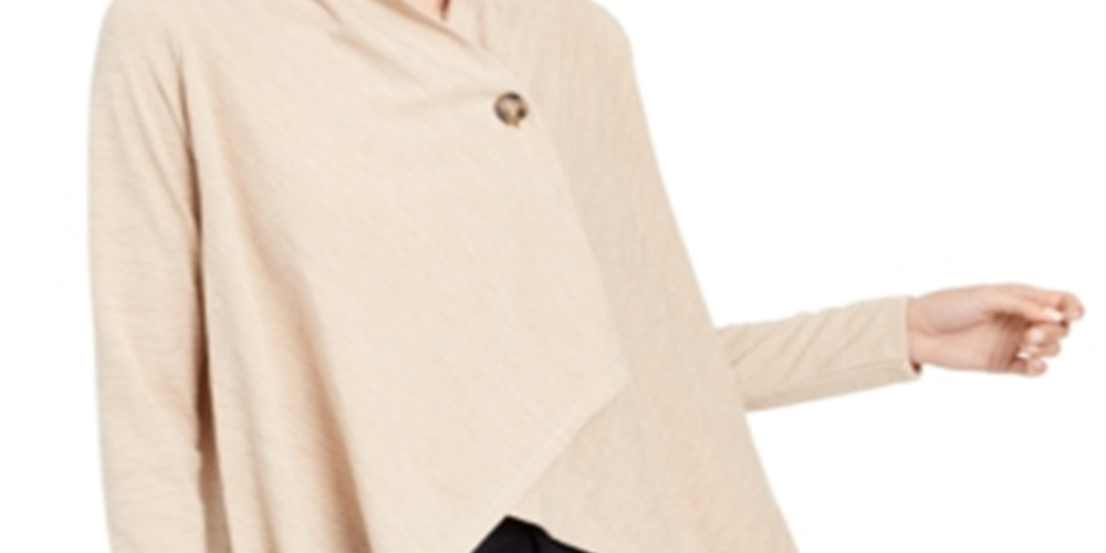 NY Collection Women's Space Dye Asymmetrical Sweater Tan Size Petite XS