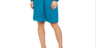 Alfani Women's Smocked Cold Shoulder Dress Blue Size Medium