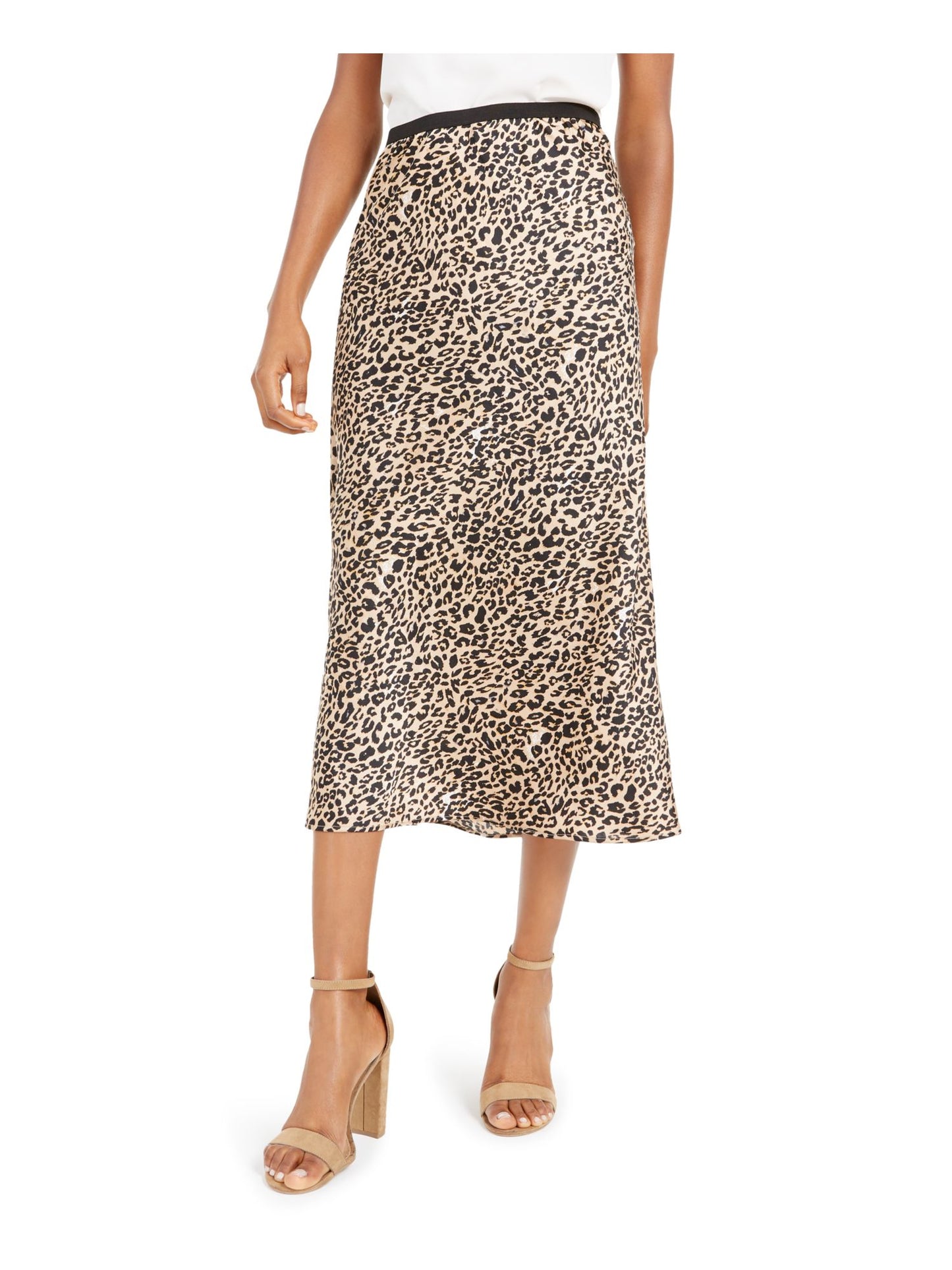 French Connection Women's Leopard Print Slip MIDI Skirt Brown Size 6