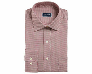 Club Room Men's Regular Classic Fit Stretch Twill Puppytooth Dress Shirt Red Size 15X32-33