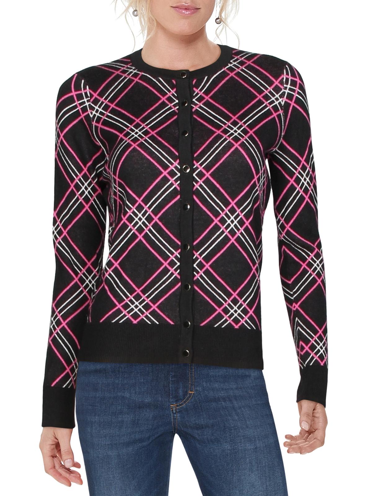 Charter Club Women's Plaid Cardigan Sweater Black Size Small
