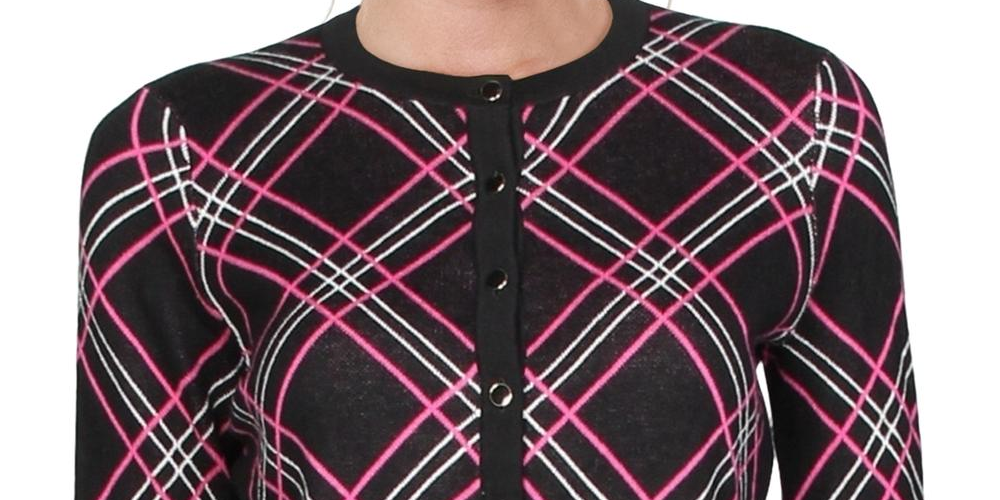 Charter Club Women's Plaid Cardigan Sweater Black Size Small