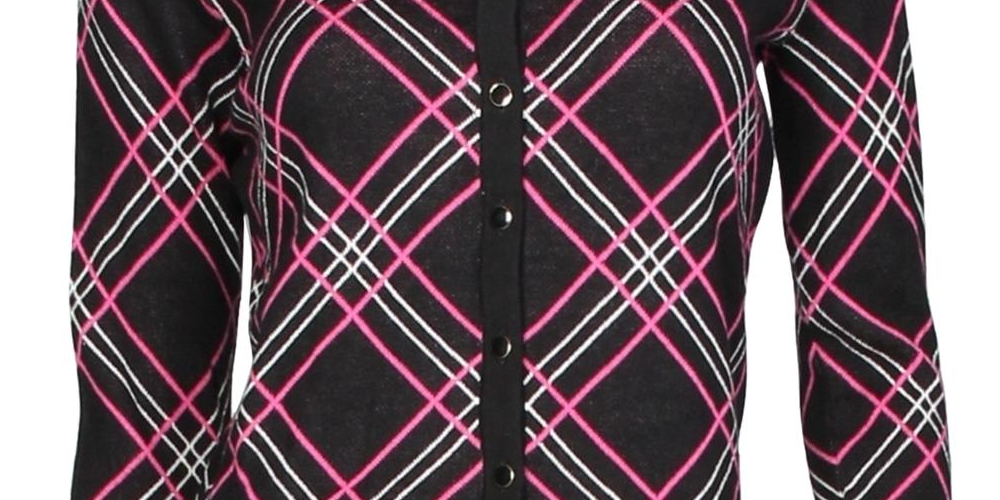Charter Club Women's Plaid Cardigan Sweater Black Size Small