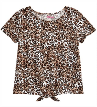 Epic Threads Big Girl's Leopard Print Tie Front T-Shirt Brown Size X-Large
