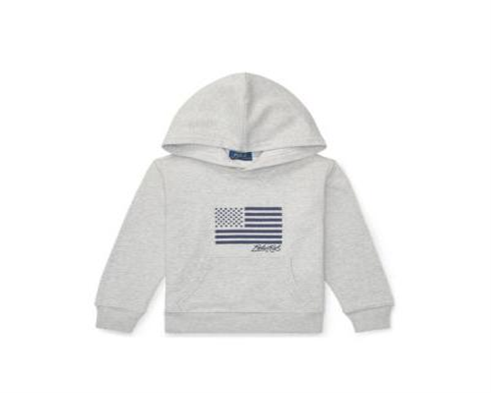 Ralph Lauren Little Boy's Embroidered Terry Cotton Hoodie Gray Size 5