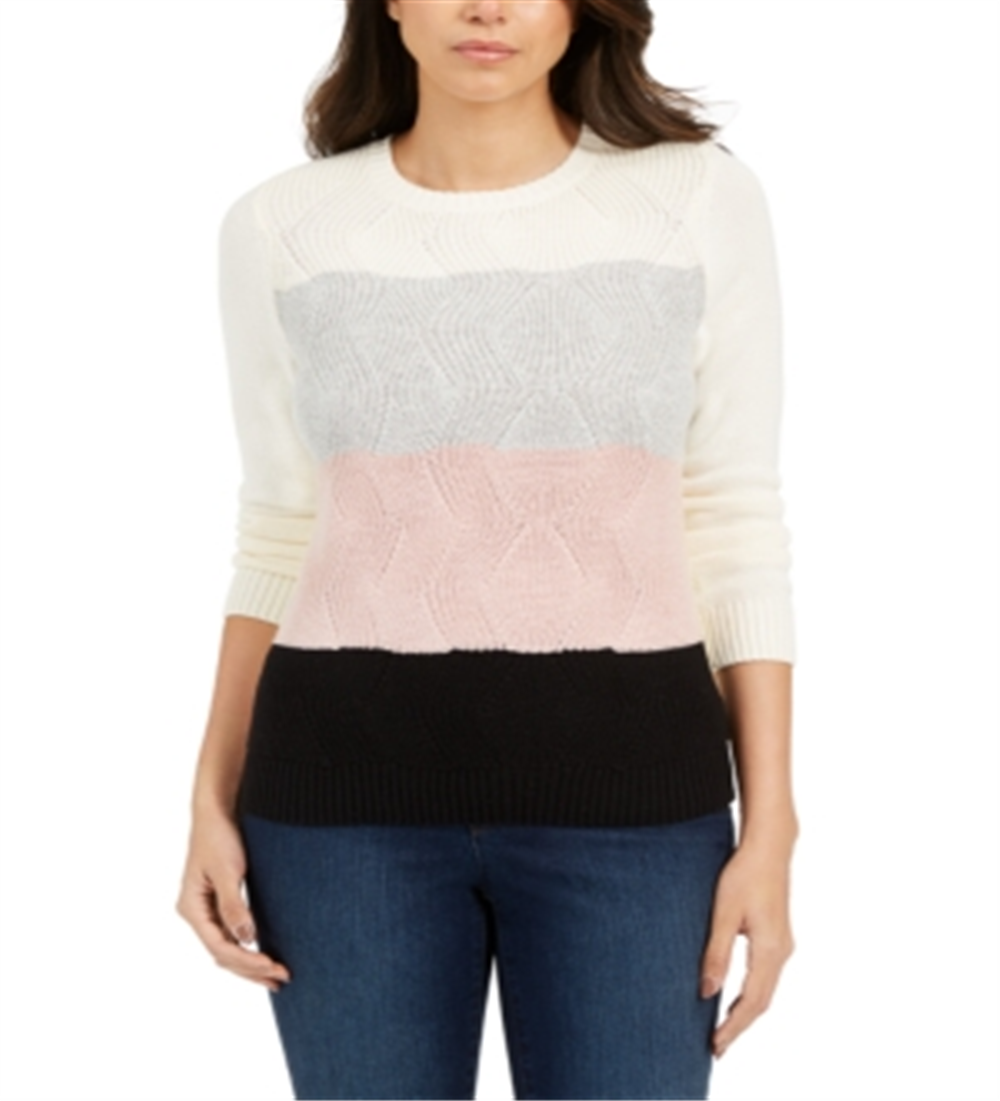 Charter Club Women's Colorblocked Textured Sweater Vanilla Size Petite XL