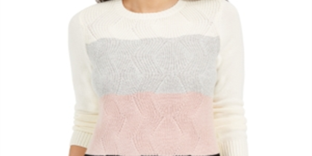 Charter Club Women's Colorblocked Textured Sweater Vanilla Size Petite XL