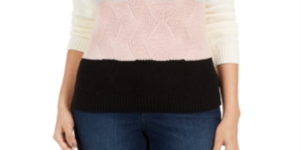 Charter Club Women's Colorblocked Textured Sweater Vanilla Size Petite XL