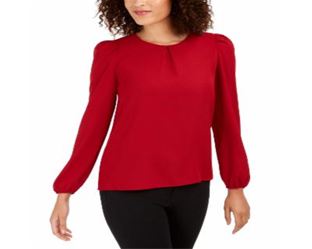 Anne Klein Women's Long Sleeve Shirred Blouse Red Size XX-Small