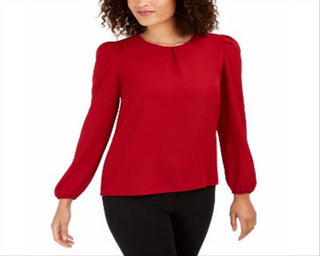 Anne Klein Women's Long Sleeve Shirred Blouse Red Size XX-Small