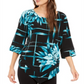 Alfani Women's Printed V Hem Top Blue Size X-Large