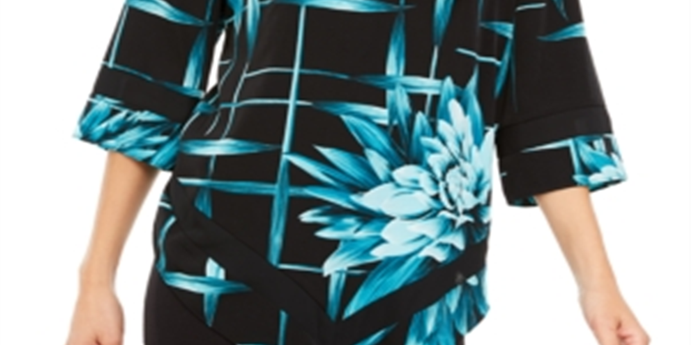 Alfani Women's Printed V Hem Top Blue Size X-Large
