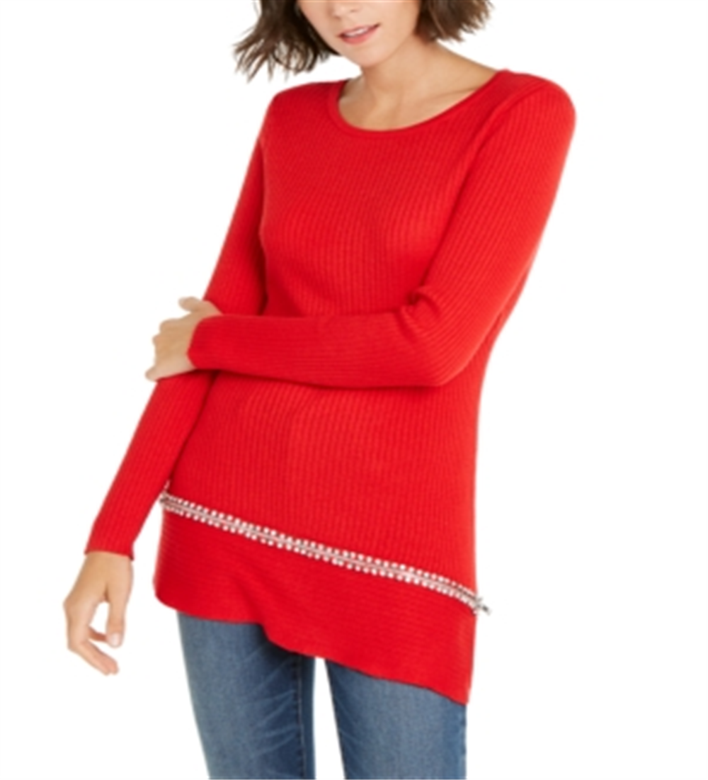 INC International Concepts Women's Asymmetrical Embellished Tunic Red Size X-Large