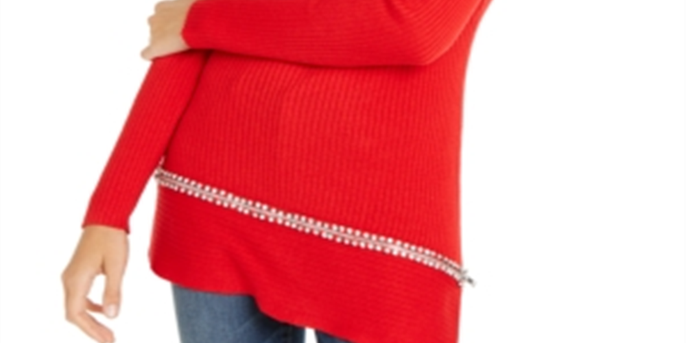 INC International Concepts Women's Asymmetrical Embellished Tunic Red Size X-Large