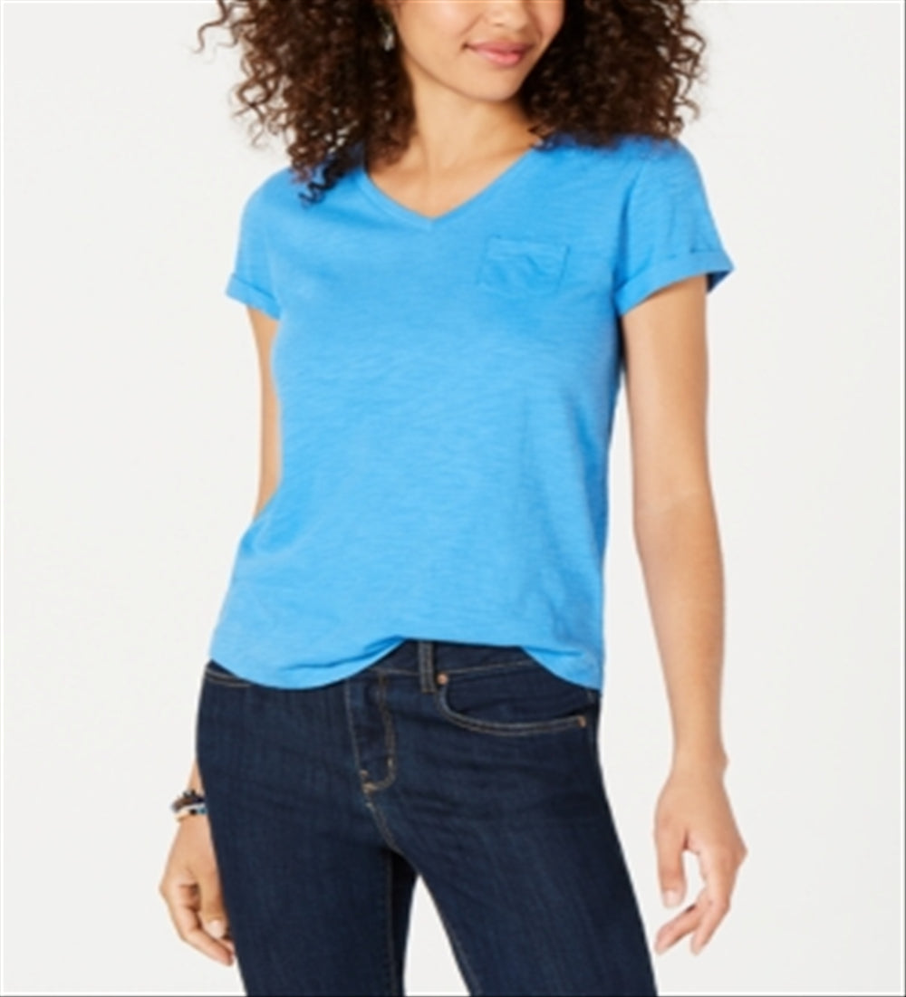 Style & Co.Women's V Neck Pocket T-Shirt Blue Size PP