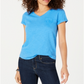 Style & Co.Women's V Neck Pocket T-Shirt  Blue Size Petite S