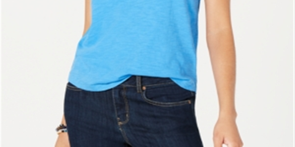 Style & Co.Women's V Neck Pocket T-Shirt Blue Size Petite L