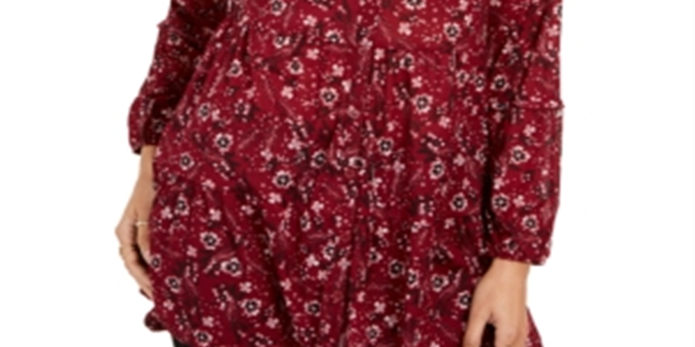 Style & Co.Women's Floral Print Tiered Shirt Wine Size Petite S