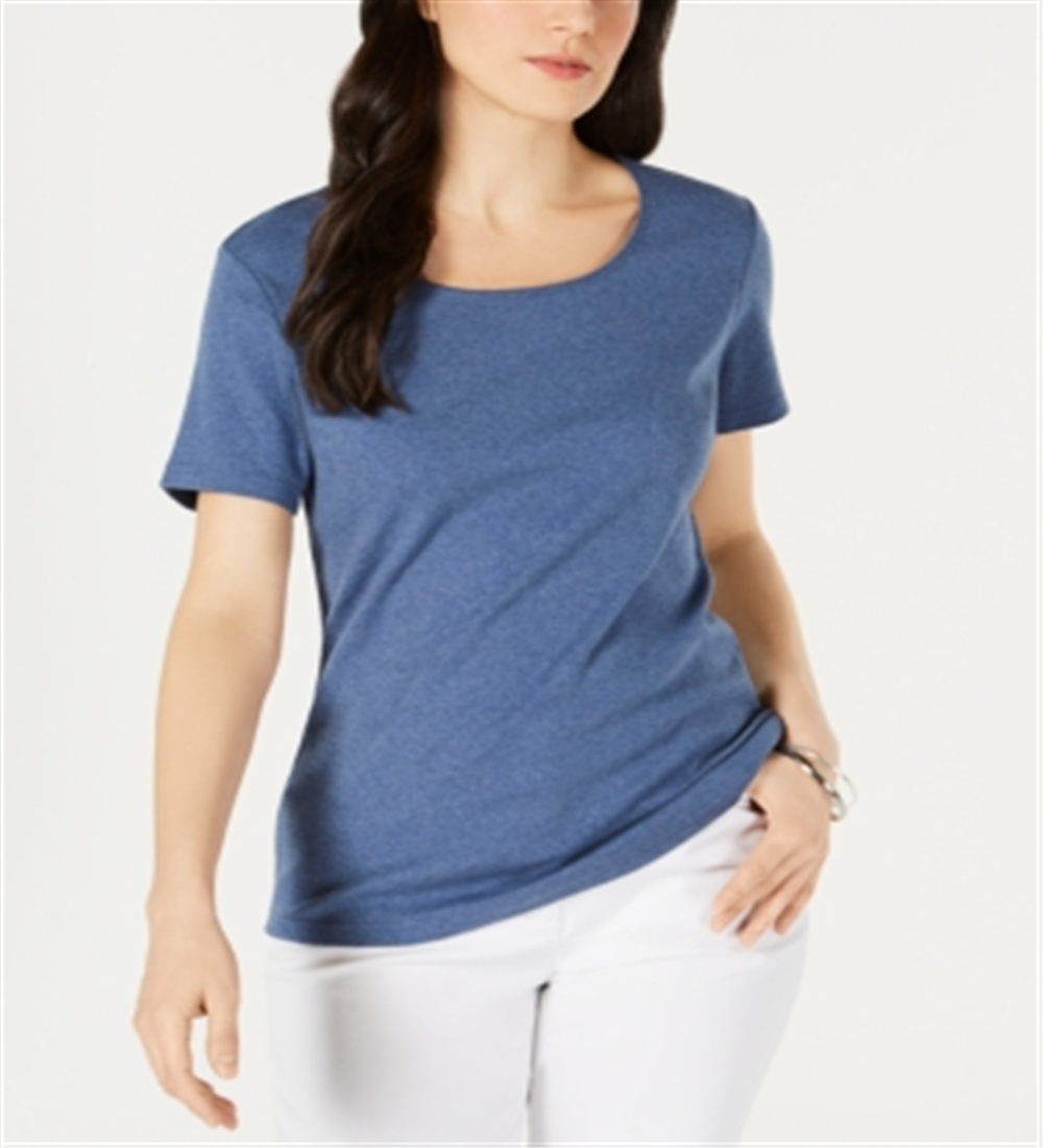 Karen Scott Women's Short Sleeve Scoop Neck Top Blue Size Small