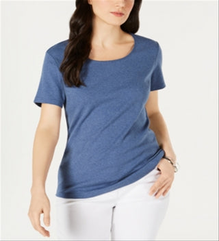 Karen Scott Women's Short Sleeve Scoop Neck Top Blue Size Small