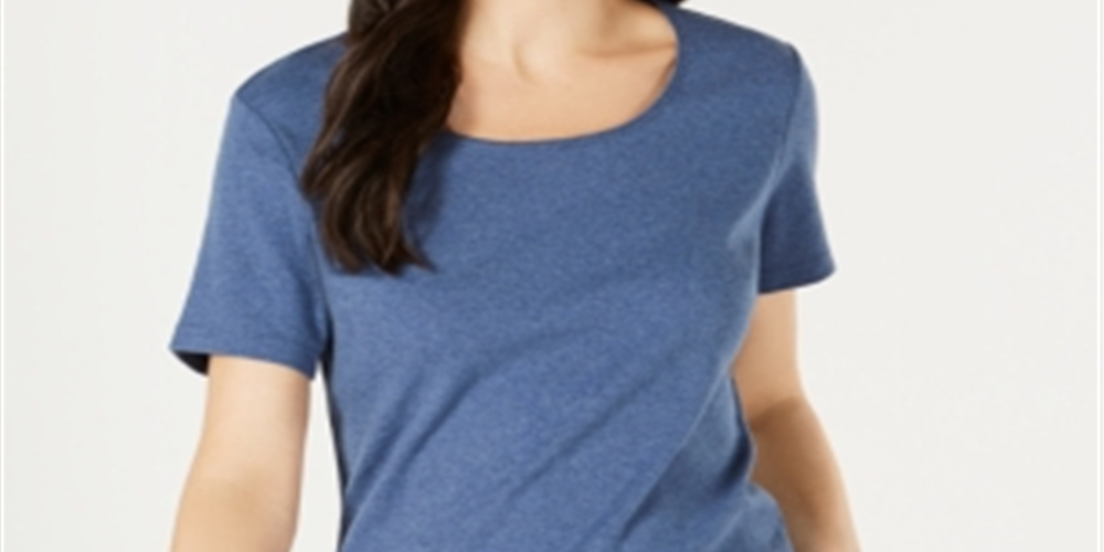 Karen Scott Women's Short Sleeve Scoop Neck Top Blue Size Small