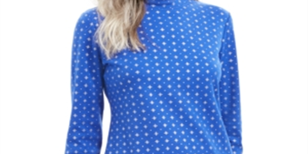Karen Scott Women's Snowflake Dot Printed Mock Neck Top Blue Size Small