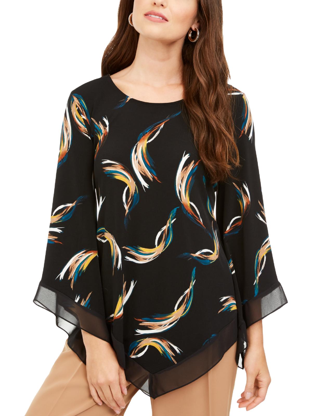 Alfani Women's Printed Poncho Top Black Size Petite S