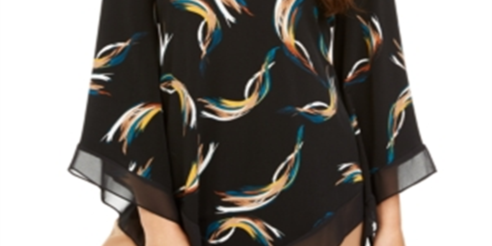 Alfani Women's Printed Poncho Top Black Size Petite S