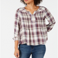 Style & Co.Women's Plaid Split Neck Top Purple Size Medium
