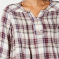 Style & Co.Women's Plaid Split Neck Top Purple Size Medium