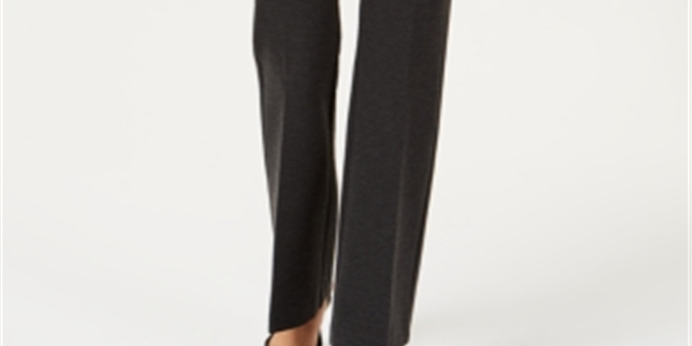 Alfani Women's Faux Leather Trim Wide Leg Trousers Grey Size 2 Petite