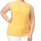 Anne Klein Women's Pleated Polka Dot Sleeveless V Neck Top Yellow Size Large
