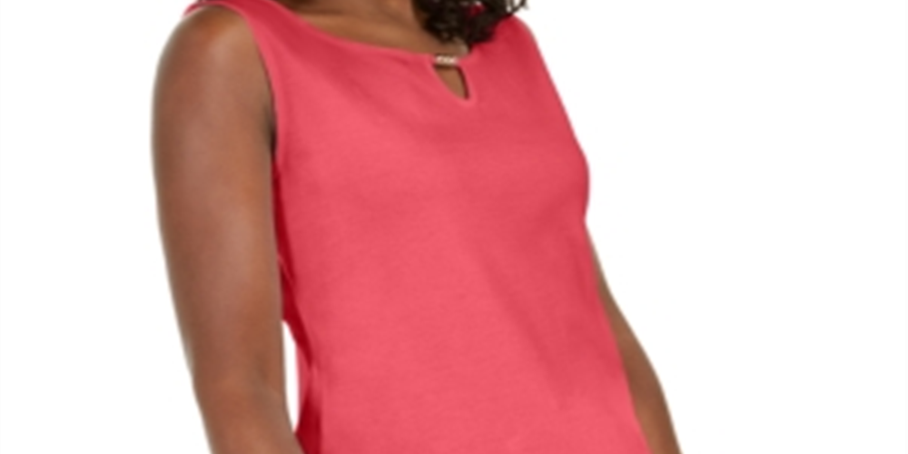 Karen Scott Women's Embellished Keyhole Tank Coral Size Large