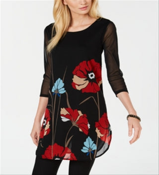 Alfani Women's Printed Mesh Tunic Black Size Petite XL