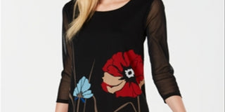 Alfani Women's Printed Mesh Tunic Black Size Petite XL