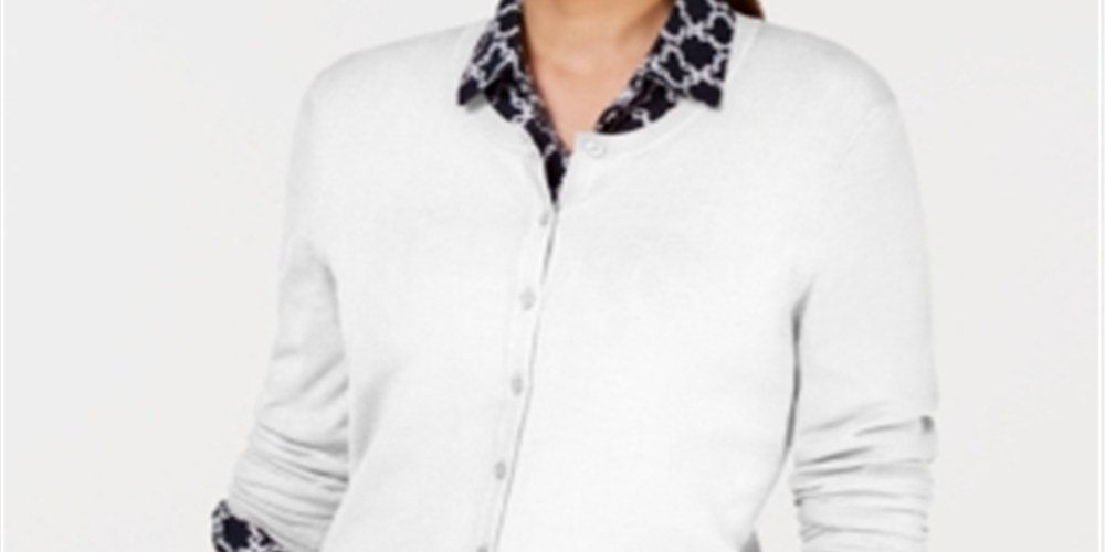 Charter Club Women's Crewneck Cardigan  White Size Petite XL